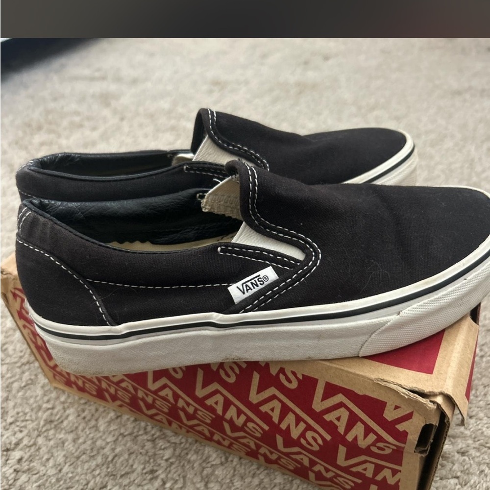 Vans Black Slip-On Canvas Loafers with White Trim - Picture 4 of 6